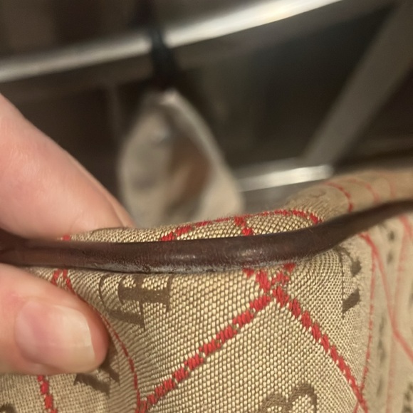 Dooney & Bourke Shoulder Vintage Bag Leather Canvas Taupe Brown Signature Duck - Picture 6 of 9